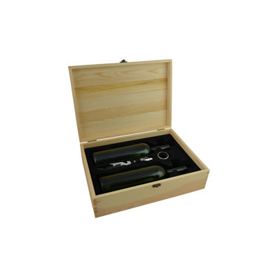 15" Natural Wood Double Wine Bottle Holder w Accessories