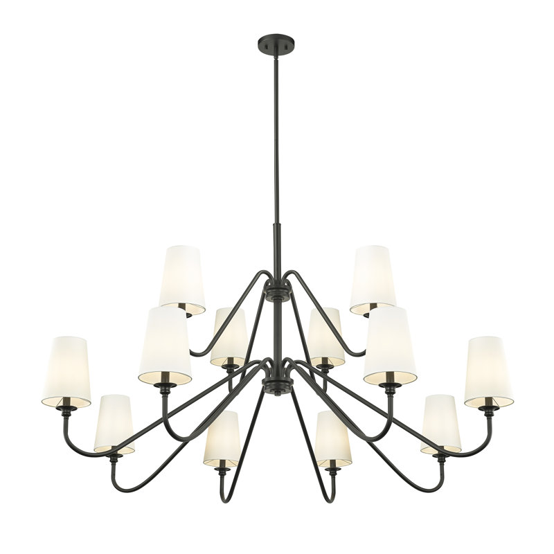 Moniet 12 - Light Steel Dimmable Shaded / Spider Chandelier, Matte Black