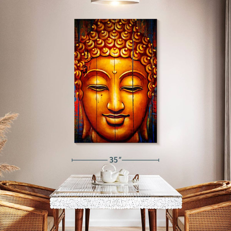 Visage de Bouddha souriant, H 51 po x l 34 po