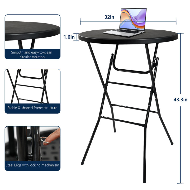 Ensemble de 4 tables de bar rondes de 81 cm (32 po) de hauteur, tables de bar pliantes de 110 cm (43,3 po) avec pattes détachables, noires