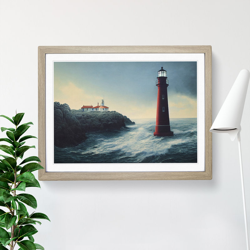 Dramatic Lighthouse - Single Picture Frame Print, Oak Framed, 46cm H x 64cm W x 2cm D