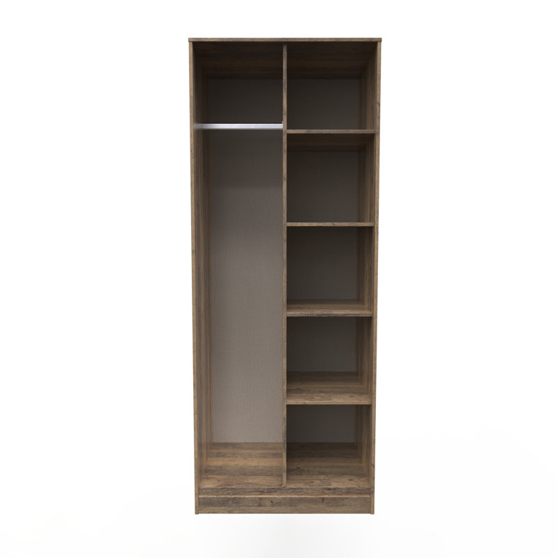 Fully Assembled 2 Door Wardrobe, 197cm H x 74cm W x 53cm D, Vintage Oak