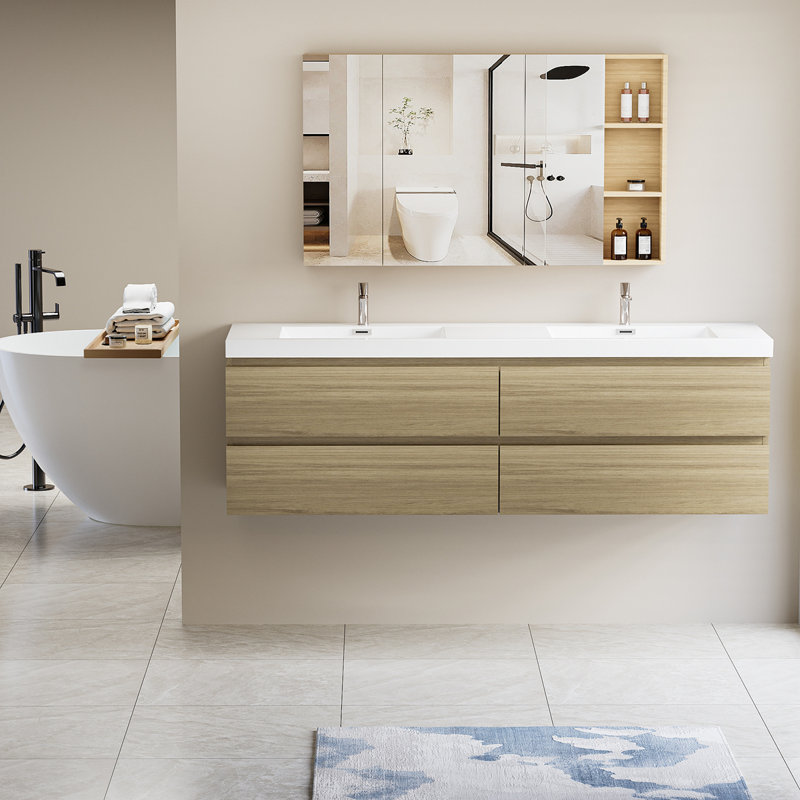 Meuble-lavabo flottant avec lavabo et meuble-lavabo, Chêne