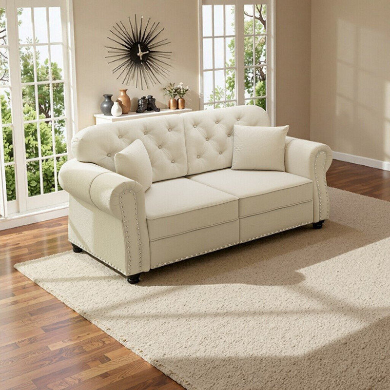 Canapé en velours 63 po Chesterfield, Beige