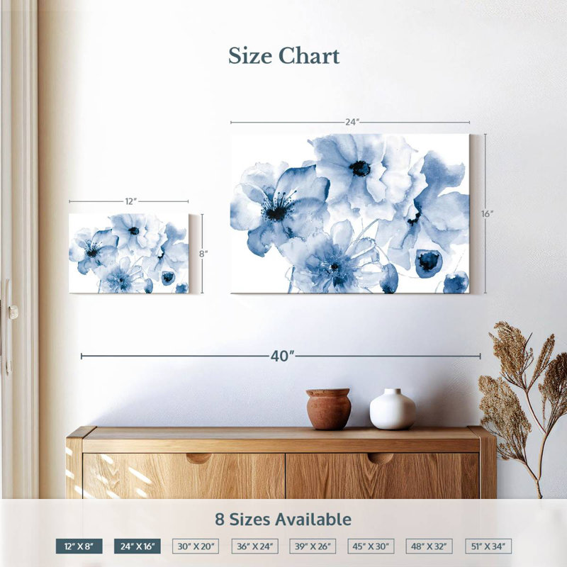 Harnek en fleurs bleu, H 16 po x l 24 po
