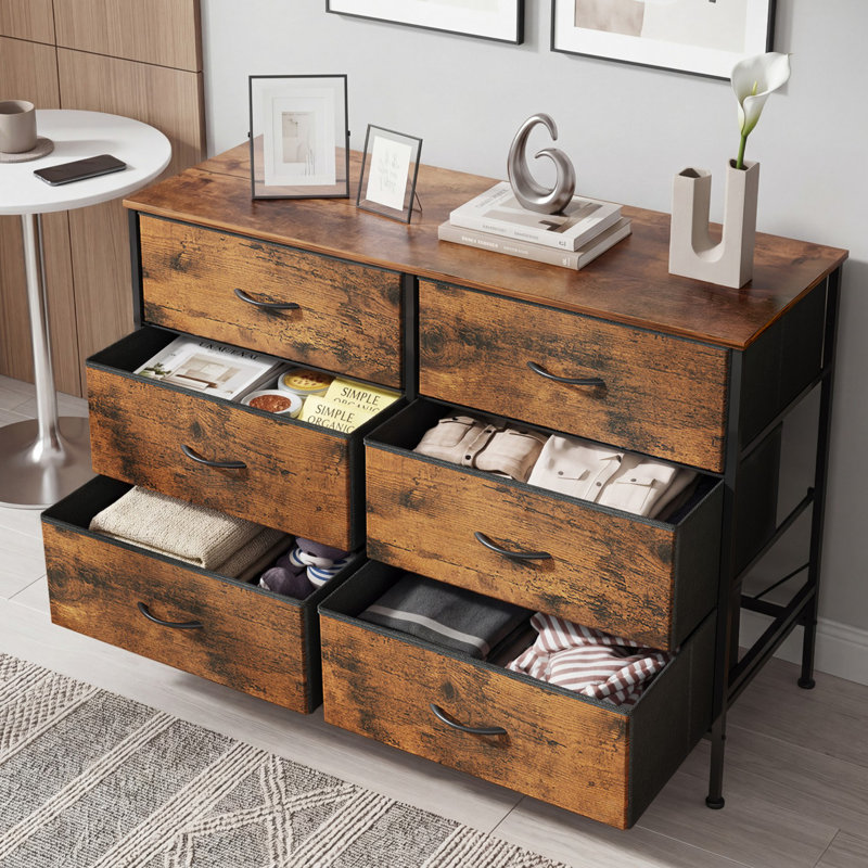 Ojaswi 42.3" W 6-Drawer Dresser With Wooden, Modern Large Storage Dresser With Metal Frame For Bedroom, TV Stand For 50 Inches TVs, Hallway, Entryway