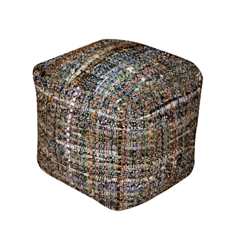Multicolor Braided Design Handcrafted Fabric Pouf,Eco-Friendly Pouf, Recycled Denim Pouf, Brown