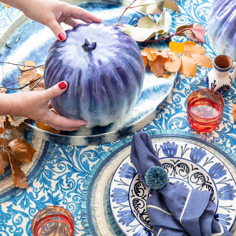 Capiz Pumpkin, 7" H x 7" W x 7" D, Blue Ombre, Capiz