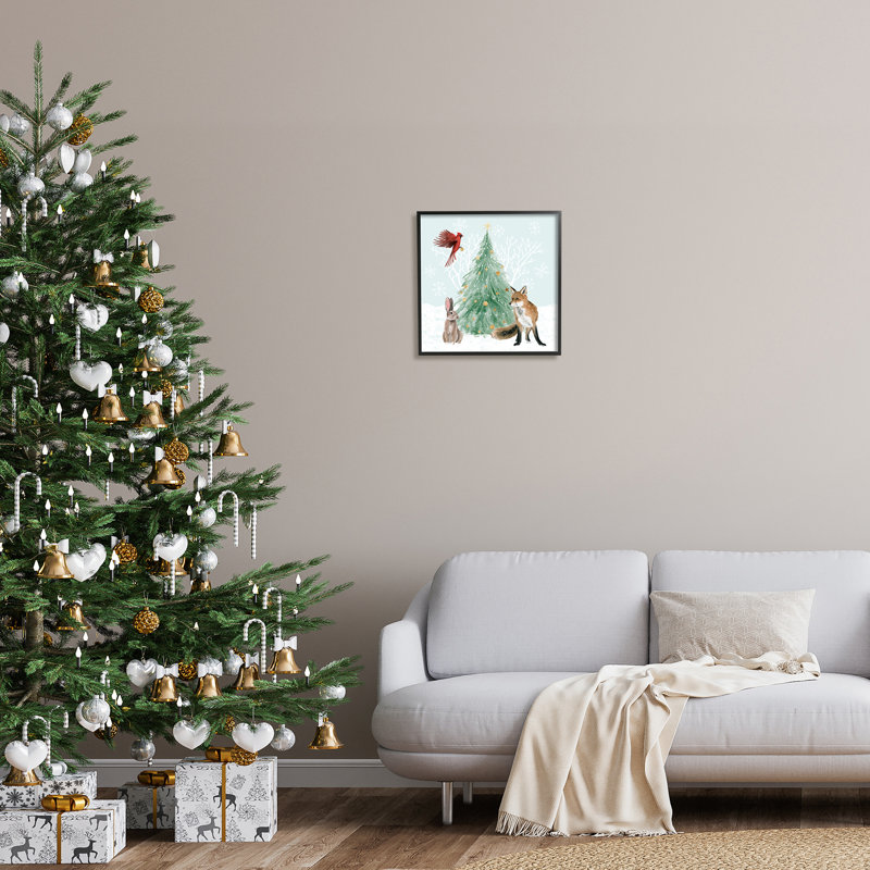 Arbre de Noël hivernal décoré de flocons de neige, art numérique noir sur toile encadrée par Grace Popp