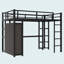 Lit mezzanine double en métal avec bureau, tablettes, garde-robe, noir