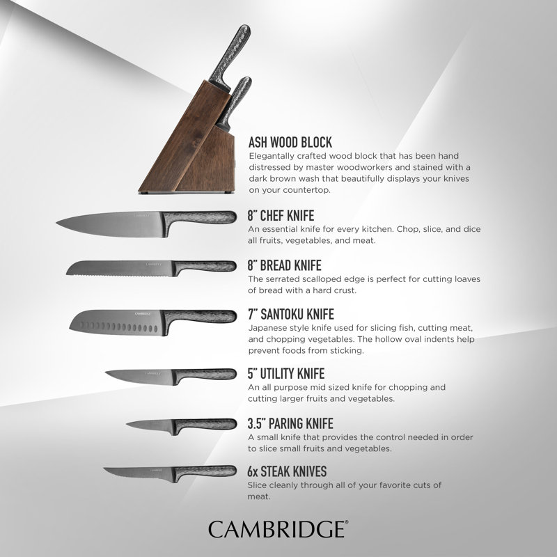 Cambridge Nero Hammered Titanium 12-Piece Cutlery Block Set