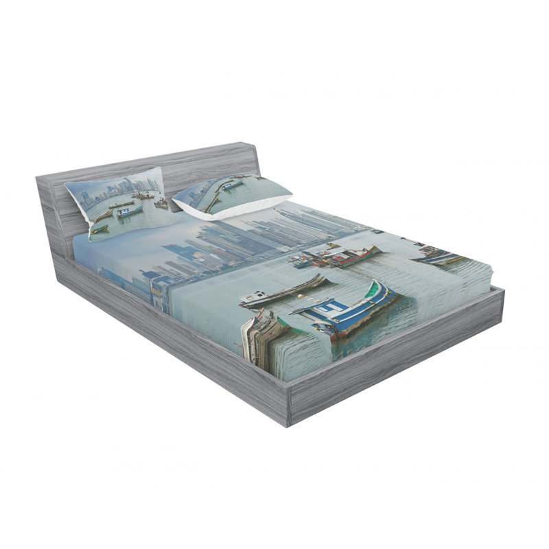 Ensemble de draps Panama Cityscape Pacific Coast, Ensemble de draps pour lit double avec un drap-hou