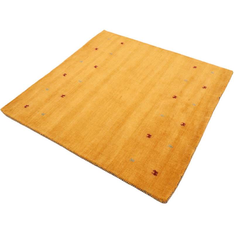 Handwoven Wool Gabbeh Uni Yellow Rug, Square 120cm