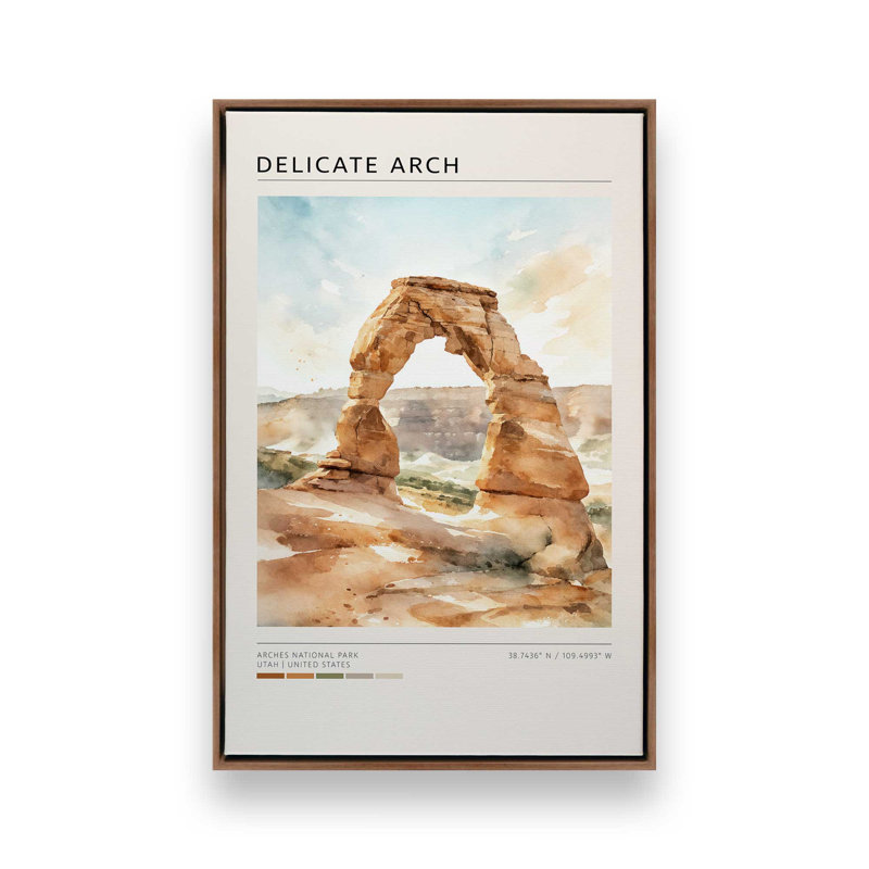 Delicate Arch, Utah, reproduction d'art sur toile, Cadre flottant en noyer, 8 po x 12 po