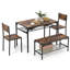 Ensemble de salle à manger industriel 4 pièces avec table, banc, 2 chaises et rangement sous la table