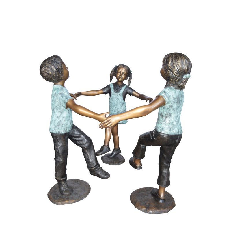 Three Children Happily Holding Hands Bronze Statue