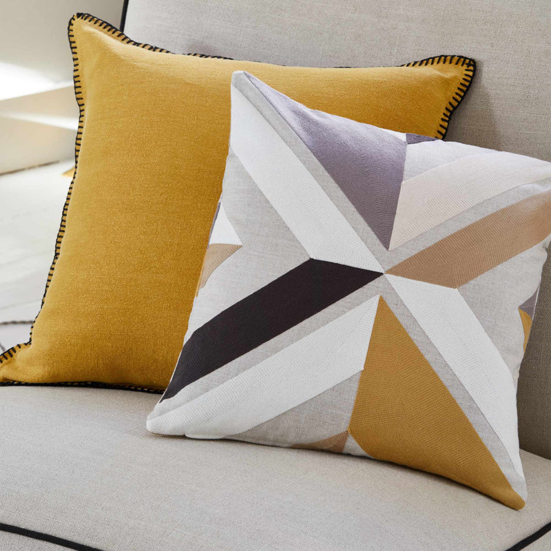 Geometric Square Throw Pillow Cover, Natural/Yellow