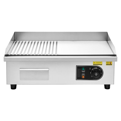 Plaque chauffante commerciale 1750W 21,06 x 11,81 pouces 122 - 570F à température réglable en acier inoxydable pour steak avec patins et brosses de nettoyage pour spatules