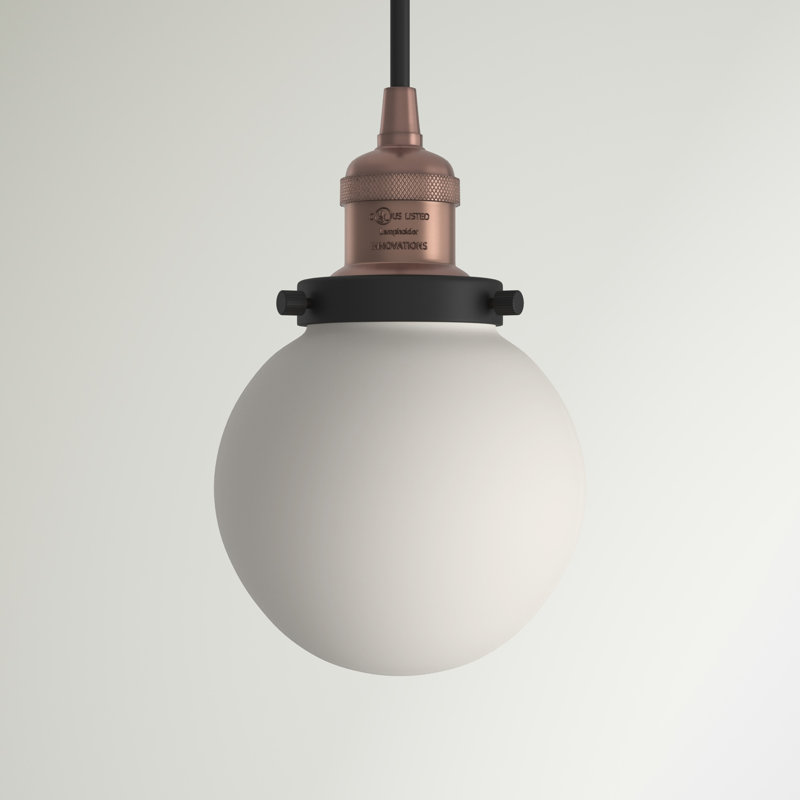 Luminaire suspendu sphère 1 lumière Chippewa, Cuivre antique et décorations noir mat, Blanc mat