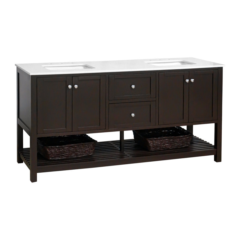 Ensemble de meuble-lavabo double 72 po Binne, Chocolat, Quartz