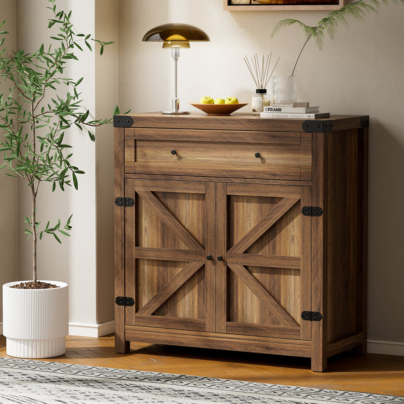 33.46" H Wood 2-Door Accent Cabinet with 1 Drawer, Brown