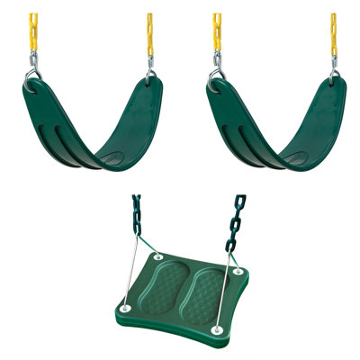 Ensemble de balançoires 3 pièces - 2 balançoires avec chaînes et 1 balançoire, vert