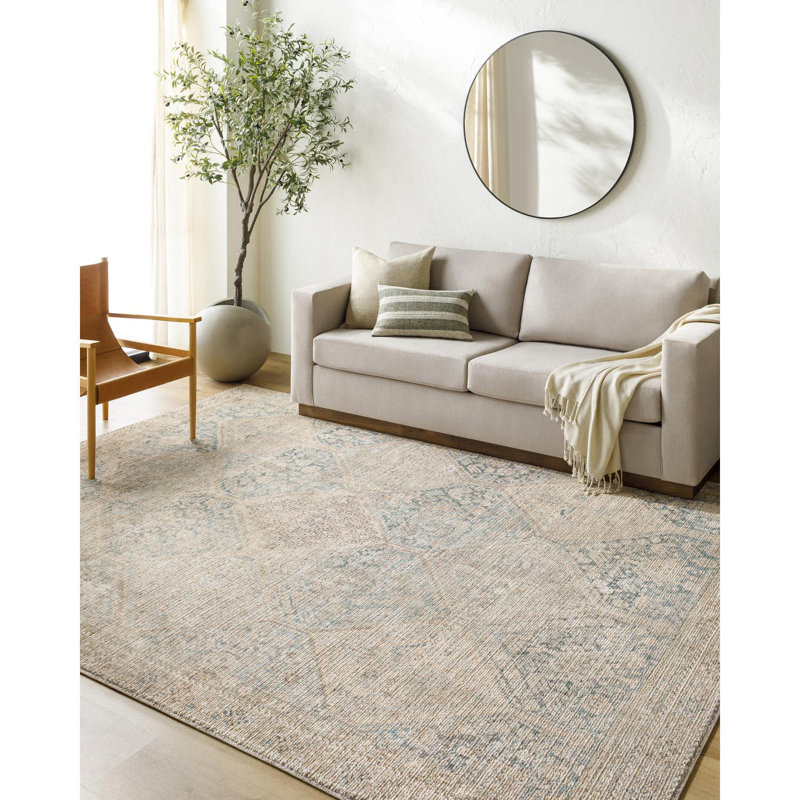 Marlene 6'6" x 9' Blue and Beige Synthetic Area Rug