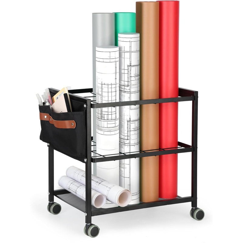 Blueprint Storage Rack Cart With Side Storage Bags
