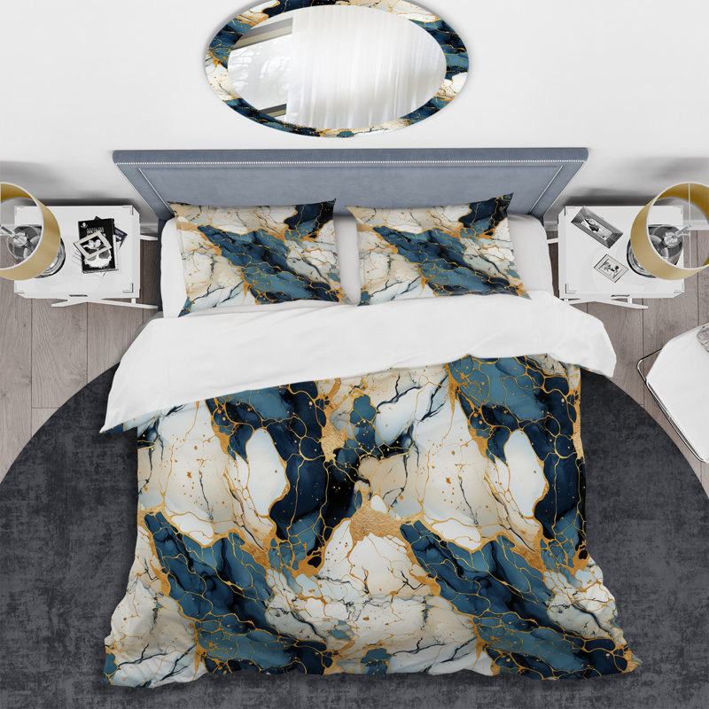 Ensemble de housse de couette Gilded Gold And Teal Luxe Marble Opulence, Housse de couette simple + 1 taie décorative stan