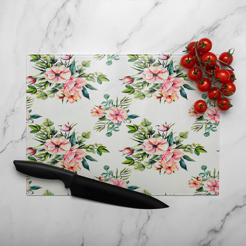 Watercolour Plants Glass Chopping Board, 28cm L x 20cm W