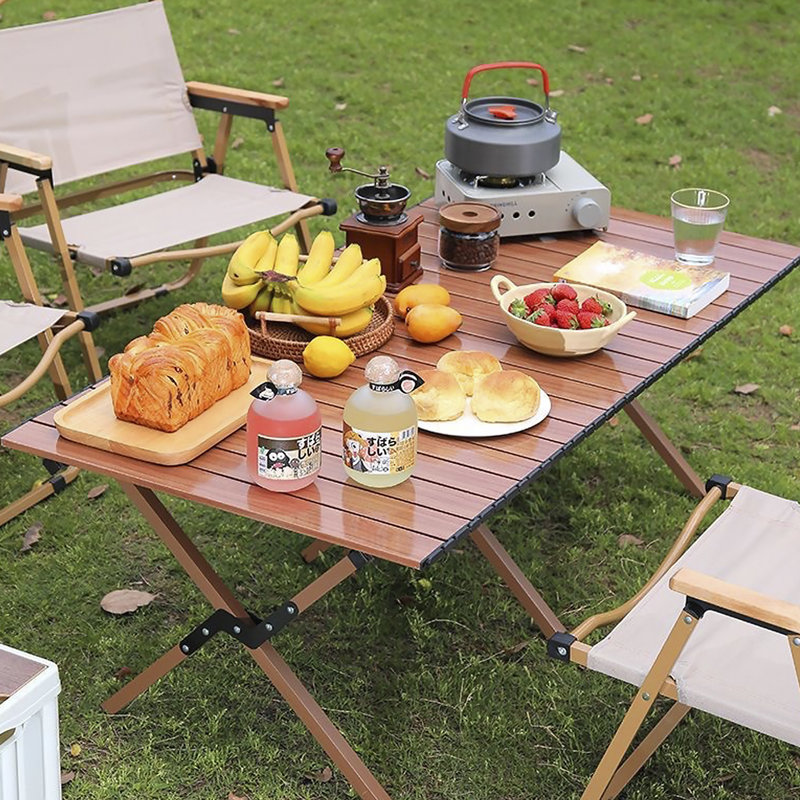 Portable Roll-Top Camping Table, 47.3" x 23.2" x 17.7" Rectangle Picnic Folding Table with Carry Bag