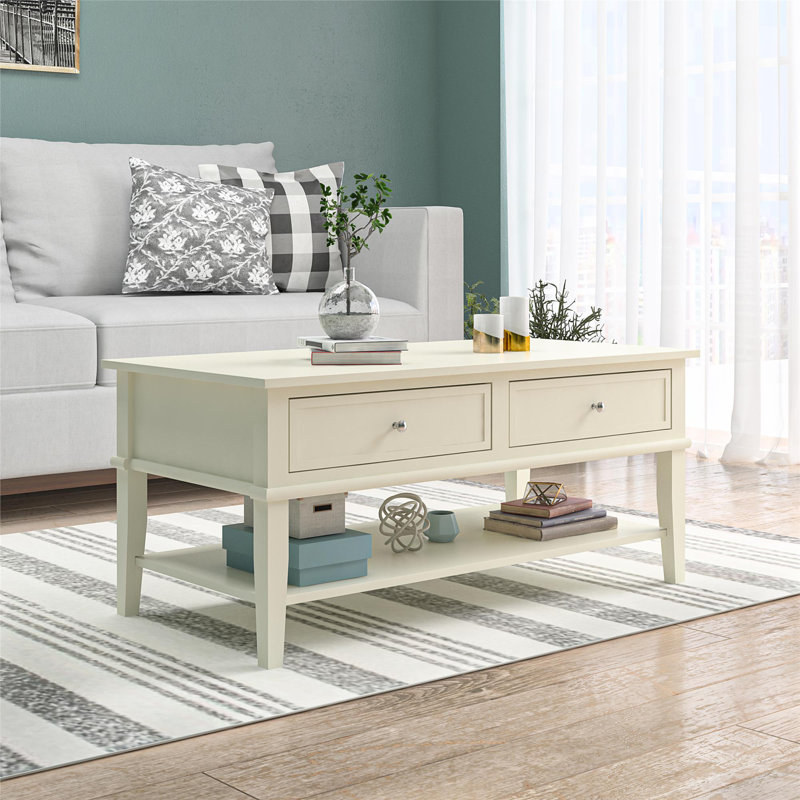 Clarice Four Leg Coffee Table with Storage, Off-White
