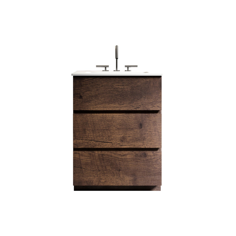 Luminaire de salle de bain moderne en noyer - Profitez d'un rangement abondant et d'un meuble-lavabo silencieux avec évier