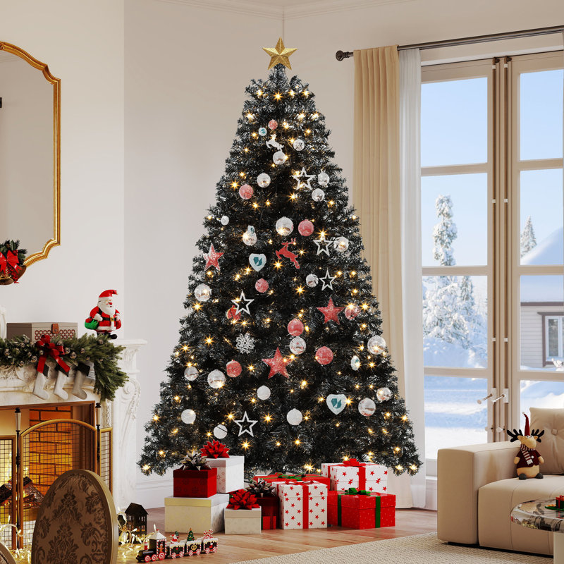 Arbre de Noël artificiel pré-éclairé noir Halloween, 7.5 Ft