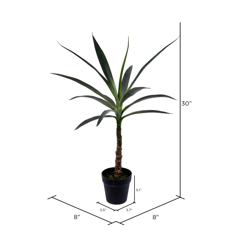 Faux Yucca Tree in Plastic Pot, 30" H x 8" W x 8" D