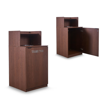 Commercial Wooden Trash Can Cabinet with Top Tray Holder & "Thank You" Door, 32-Gallon Large Capacity Waste Bin for High-Traffic Restaurants, Cafes, and Canteens, Red