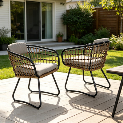 Marvlen Wicker Patio Dining Chairs with Metal Frame