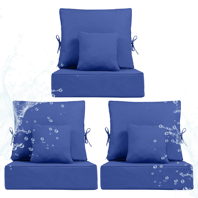 Outdoor Chair Cushions 24 x 24  x 6  Inch, Outdoor Replacement Cushion Set, Back & Seat Patio Cushions for Outdoor Furniture,  Weather Resistant Patio Chair Cushions with Removable Cover and Straps, Navy Blue