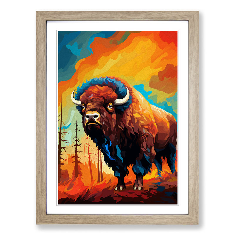 Bison Orphism - Framed Print, 64cm H x 46cm W x 2cm D, Oak Framed