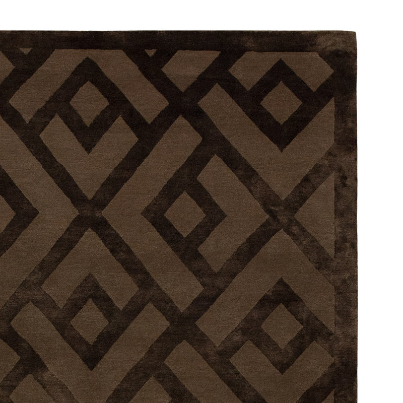 Tapis géométrique rectangulaire en laine / soie noué à la main, Rectangle 9 pi x 12 pi