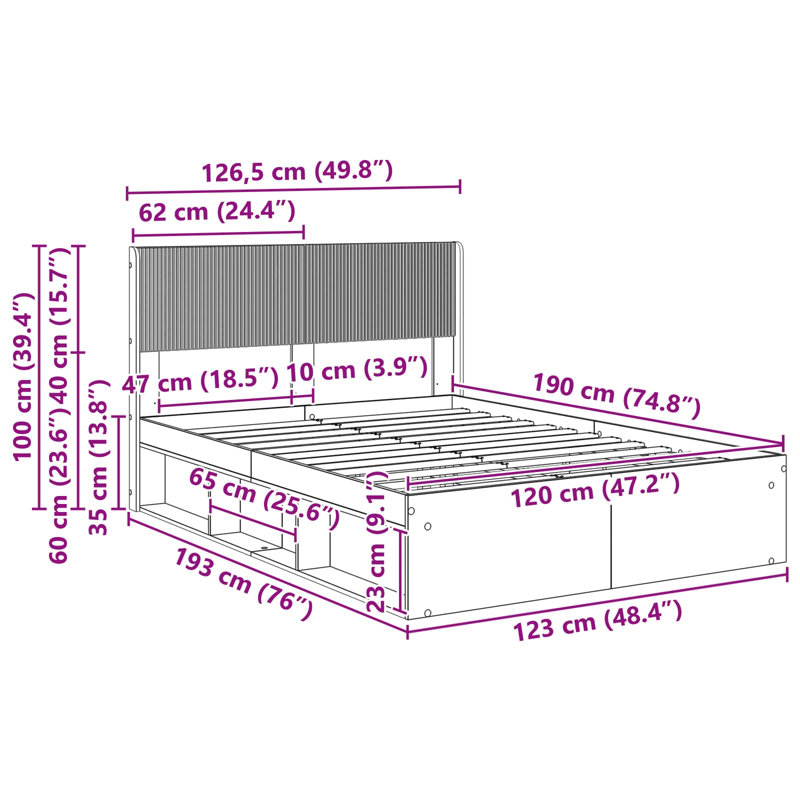 Bed, Small Double (4'), Grey Sonoma