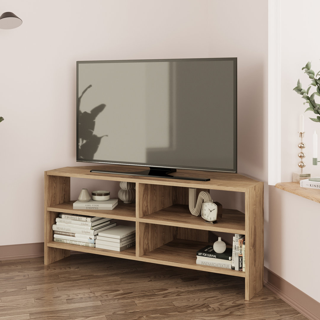 Roy Corner TV Unit for 43–48 Inch TVs, Modern Corner TV Stand Cabinet with Storage Shelves, Space Saving Media Console for Living Room, Compact Televi