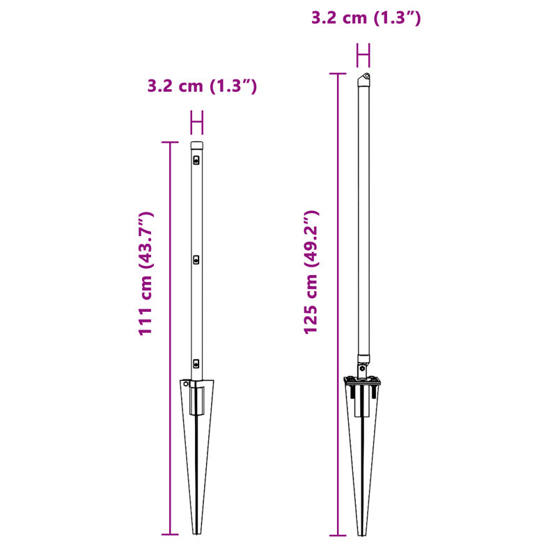 Fence Posts With Spike 13 Pcs Diameter32 Mm Galvanised Steel, Green, 80cm H x 3.2cm W