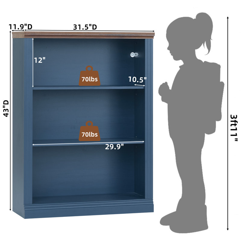 43" Tall Farmhouse Bookshelf Set, Brown/Blue