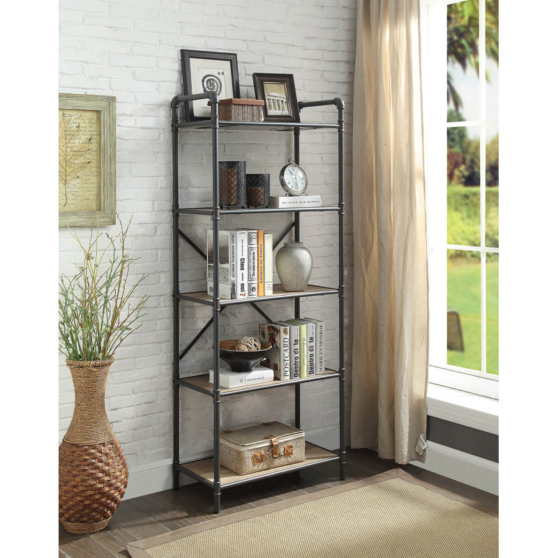 Bibliothèque en chêne antique et gris sablé, (5 tablettes) H 63 po x l 14 po x P 26 po