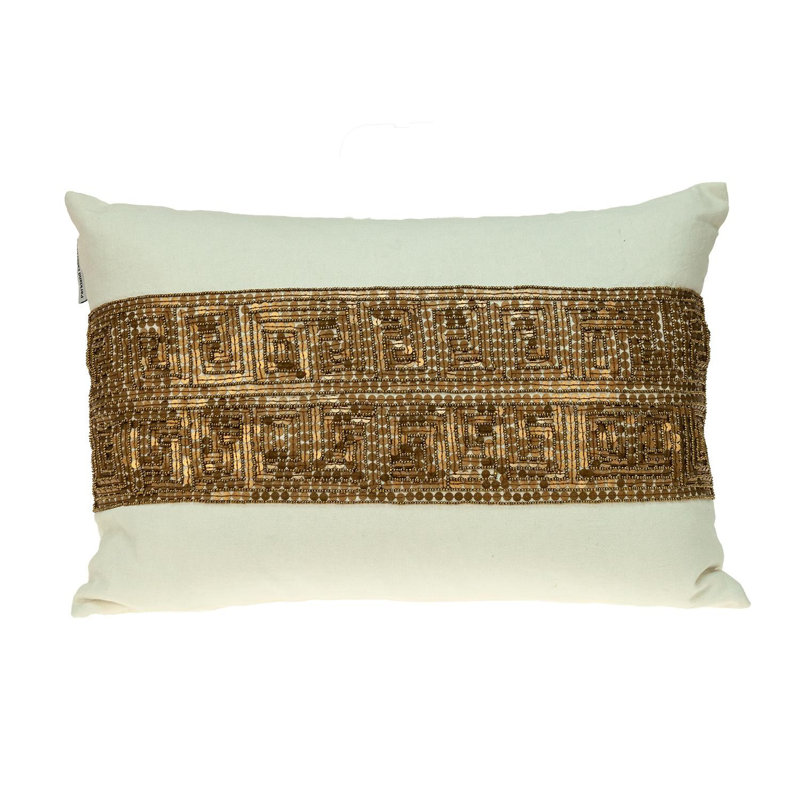 Misty Transitional Off White Lumbar Throw Pillow, Off White/Gold