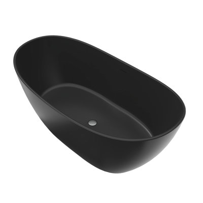 65 Inch Solid Surface Oval Black Matte Freestanding Bathtub, And Aesthetically For Bathrooms Matte, Ideal Medium - Large Bathroom Updating