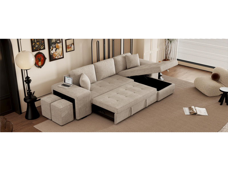 Upholstered Sectional Right Hand Facing, Gray Linen, Right Hand Facing