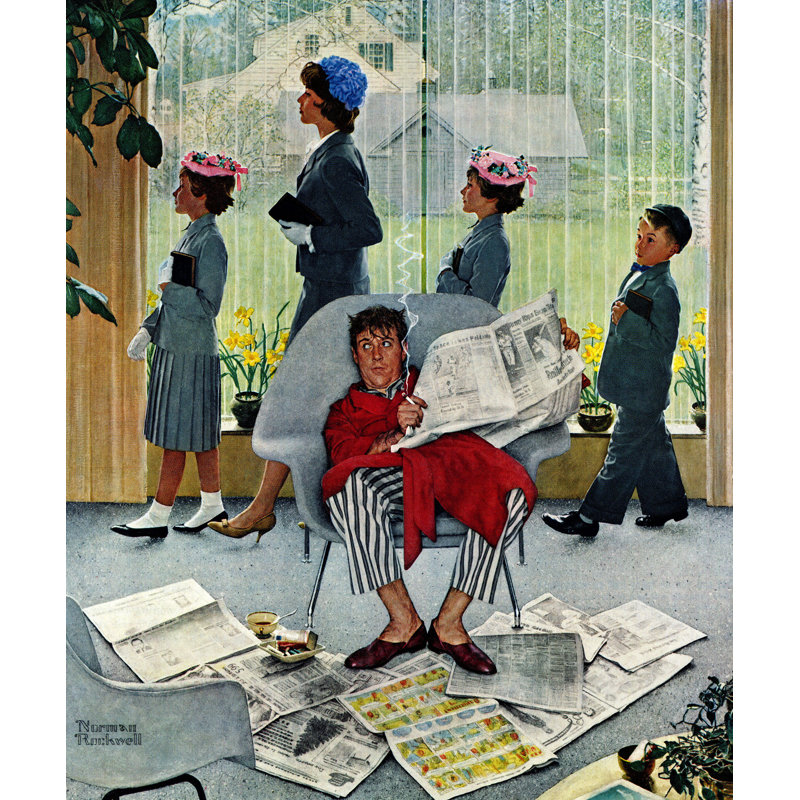 « sunday matin » par norman rockwell, reproduction d’art sur toile tendue, H 36 po x l 30 po
