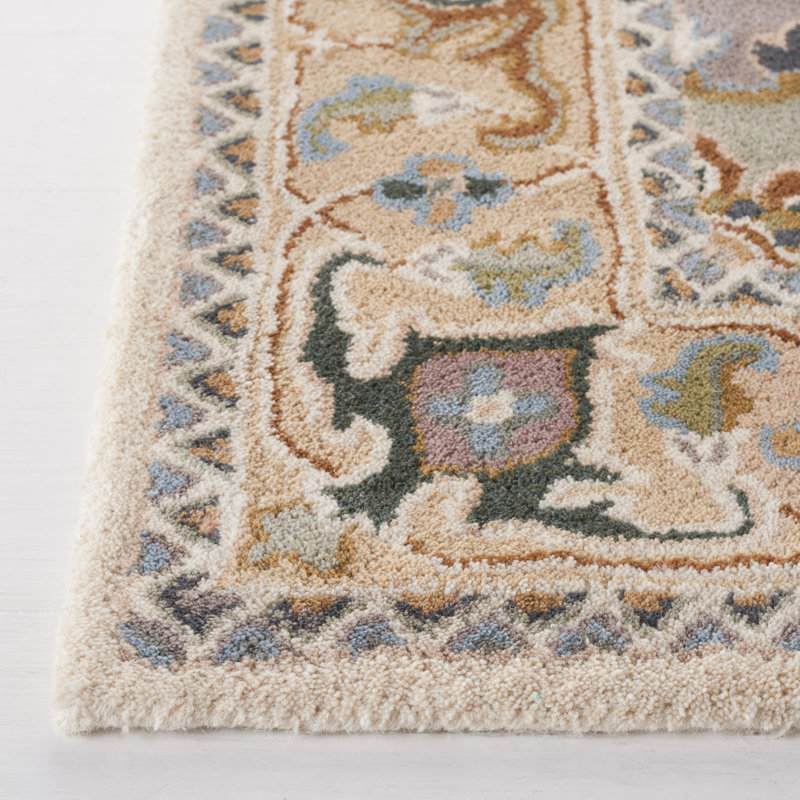 Ivory Hand-Tufted Wool Rectangular Traditional Rug